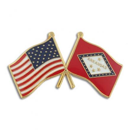 Arkansas and USA Crossed Flag Pin 