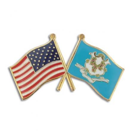 Connecticut and USA Crossed Flag Pin 