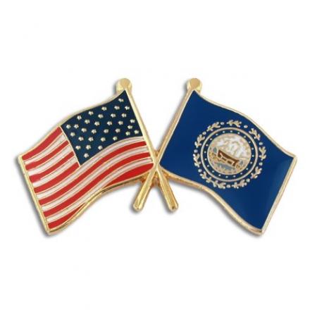 New Hampshire and USA Crossed Flag Pin 