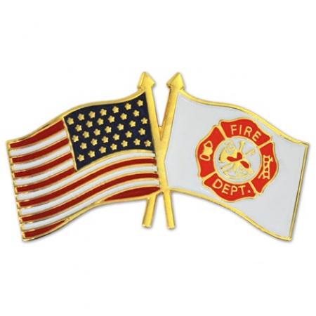 Fire Department and American Flag Lapel Pin
